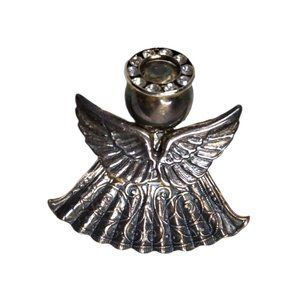 vintage silver tone crystal halo gardian angel lapel pin.